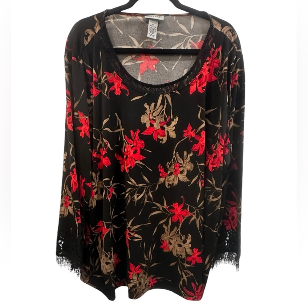 Catherine’s polyester floral lace embroidered sleeve blouse size 2X EUC